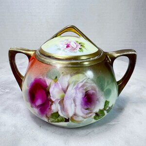 AQ Hand-Painted O.&E.G. Royal Austria 1889-1918 Porcelain Sugar Bowl With Lid